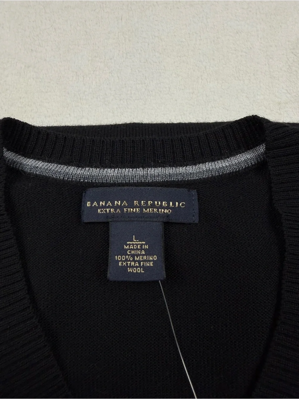 NWT Banana Republic Merino Wool Black V-Neck Sweater - Classic Knit Men's Large